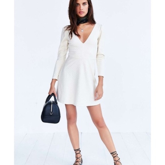 Urban Outfitters Ivory Jacquard Textured Knit Babydoll Dress XS - Picture 2 of 8